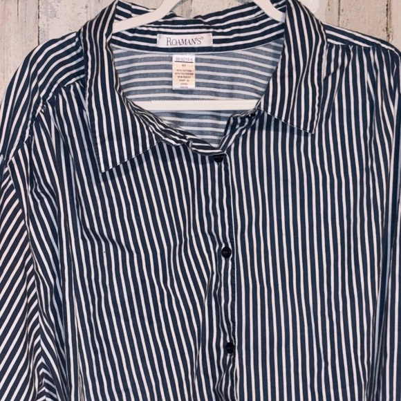 Roamans Plus Size 4X Long Sleeves Button Up Shirt Collared Striped Blue & White - Picture 3 of 7